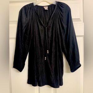 Chico’s Black long Sleeve V Neck Tie Front Blouse Size 1